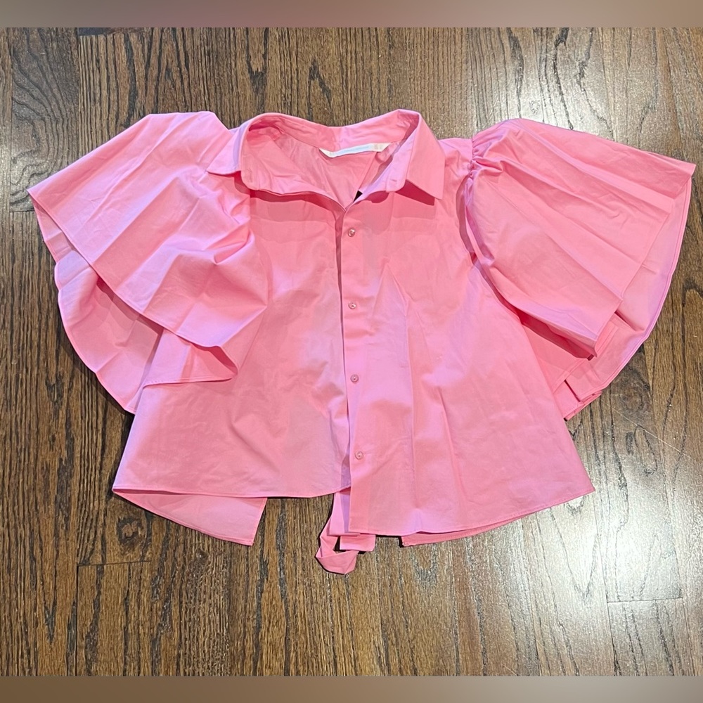 Bubblegum pink Zara cropped button up